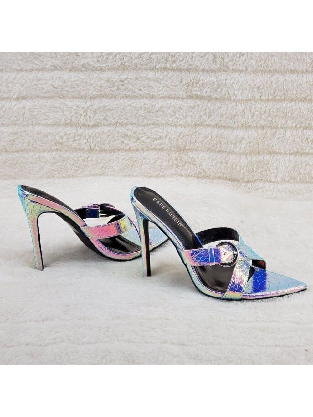 Ferocious Sexy Open Pointy Toe Slip On Hologram High Heel Cog Shoes